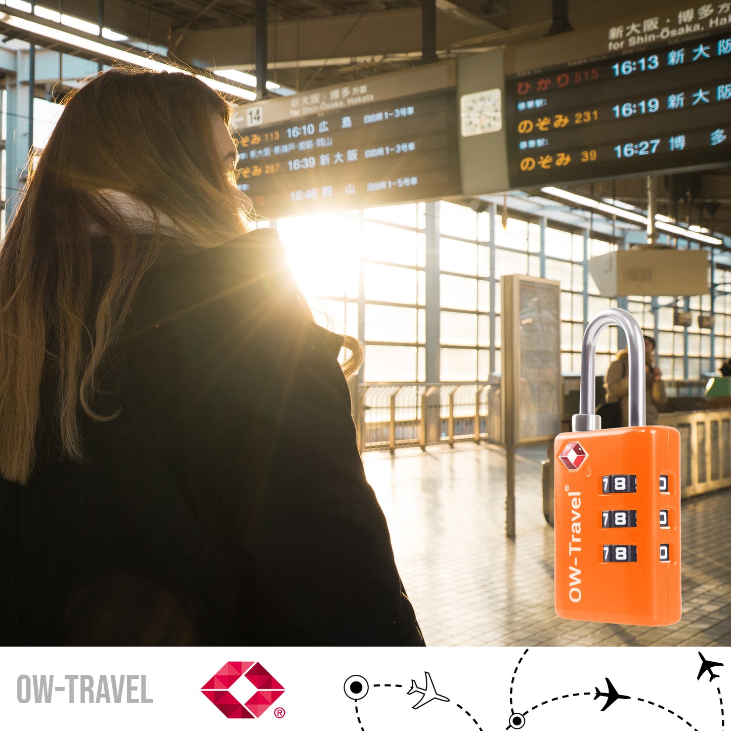 TSA luggage locks. Orange suitcase bag padlocks with inspection alert