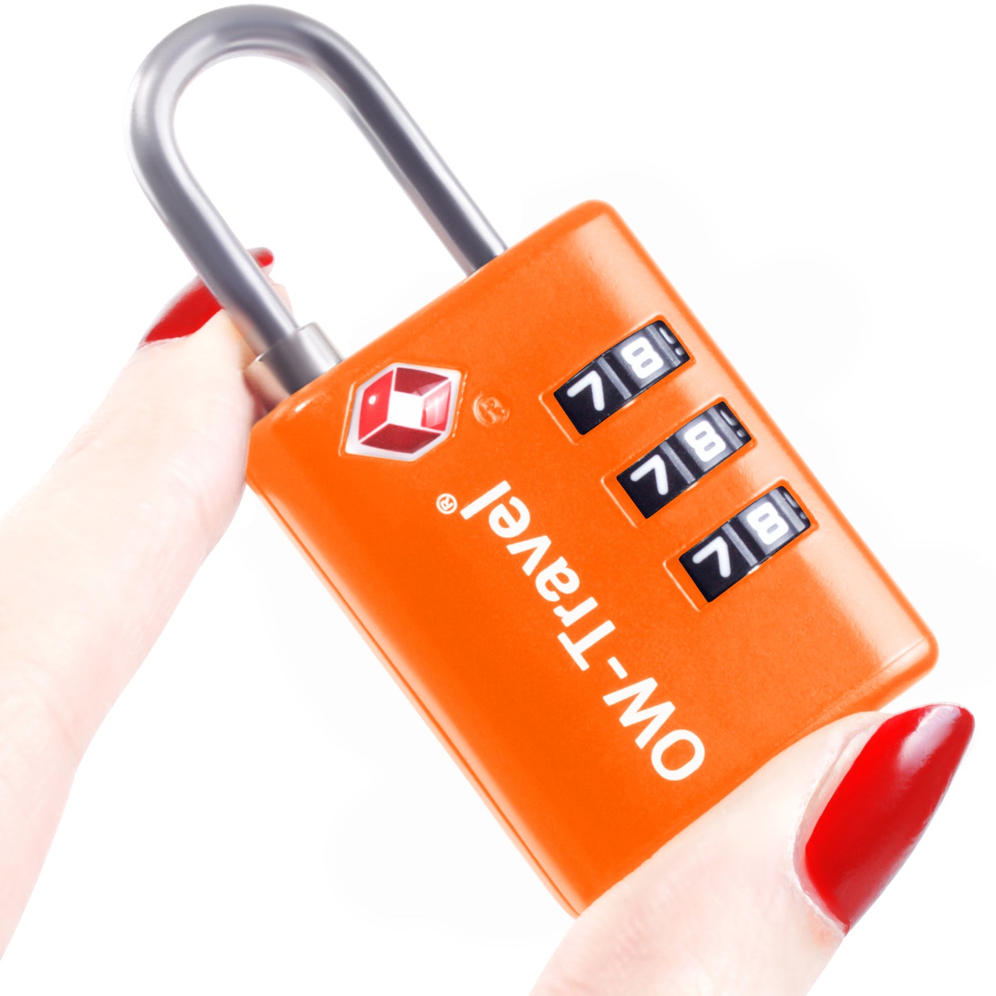 TSA luggage locks. Orange suitcase bag padlocks with inspection alert