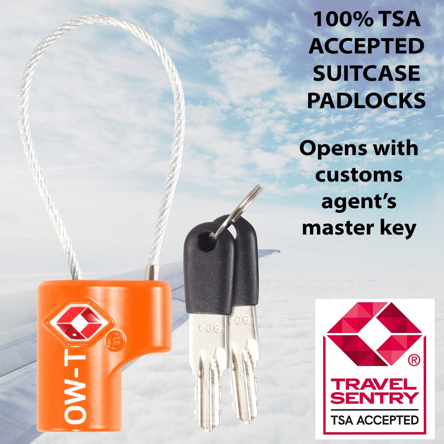 TSA luggage locks. Small orange key cable padlocks for suitcases
