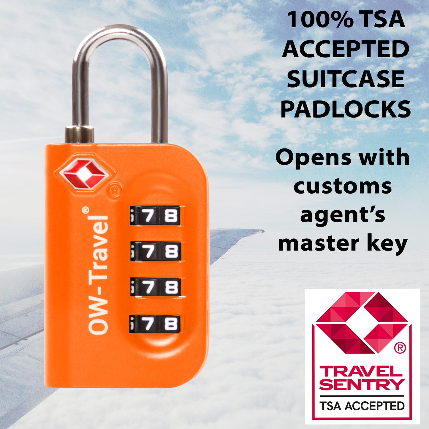 TSA luggage locks. Orange 4-dial combination padlocks for suitcases