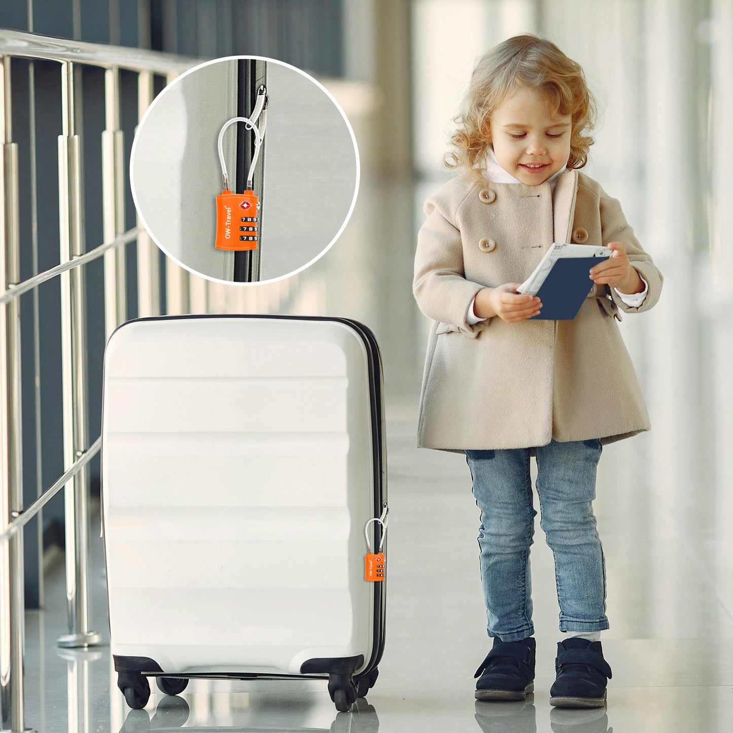 TSA luggage locks. Orange cable padlocks for suitcases lockers bags