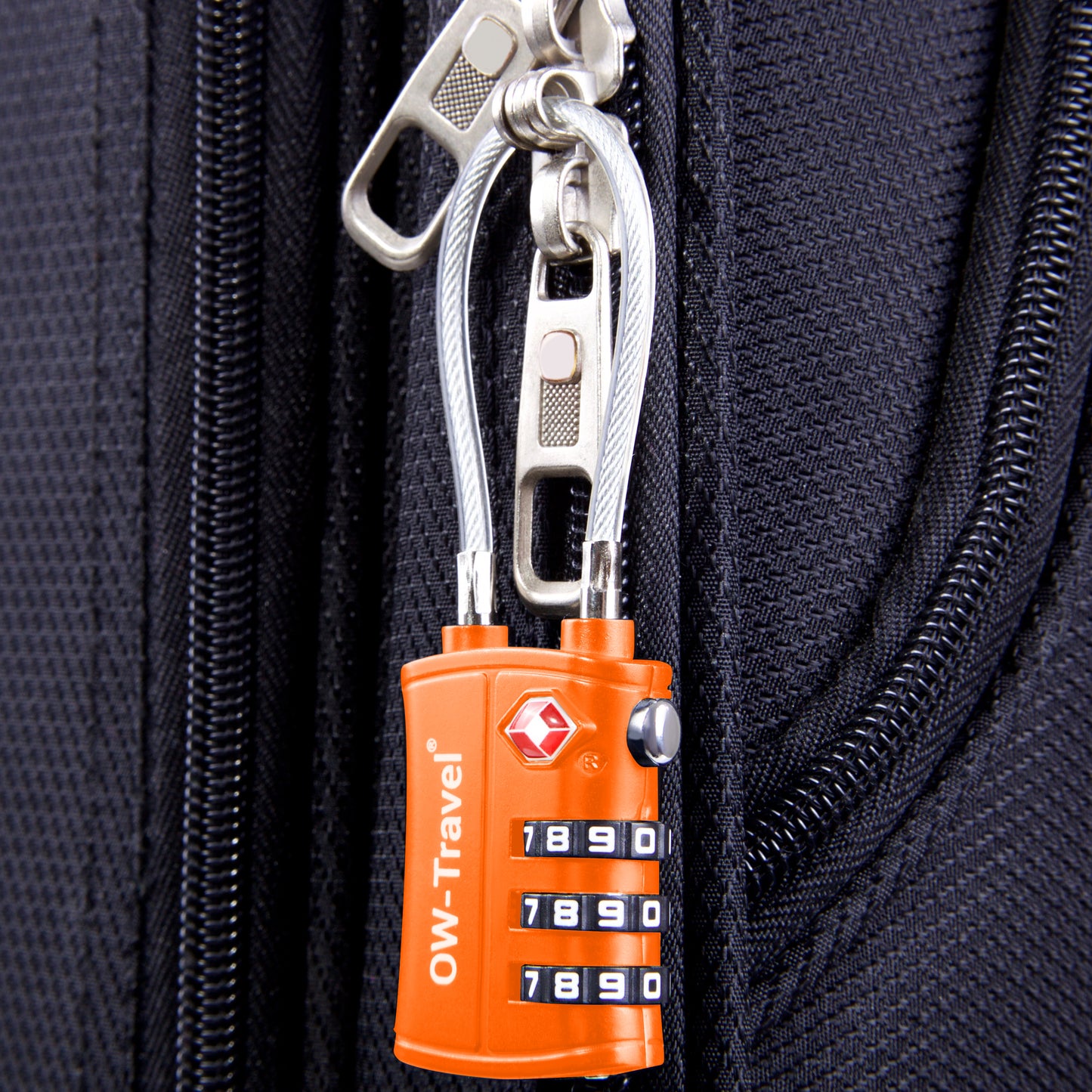 TSA luggage locks. Orange cable padlocks for suitcases lockers bags