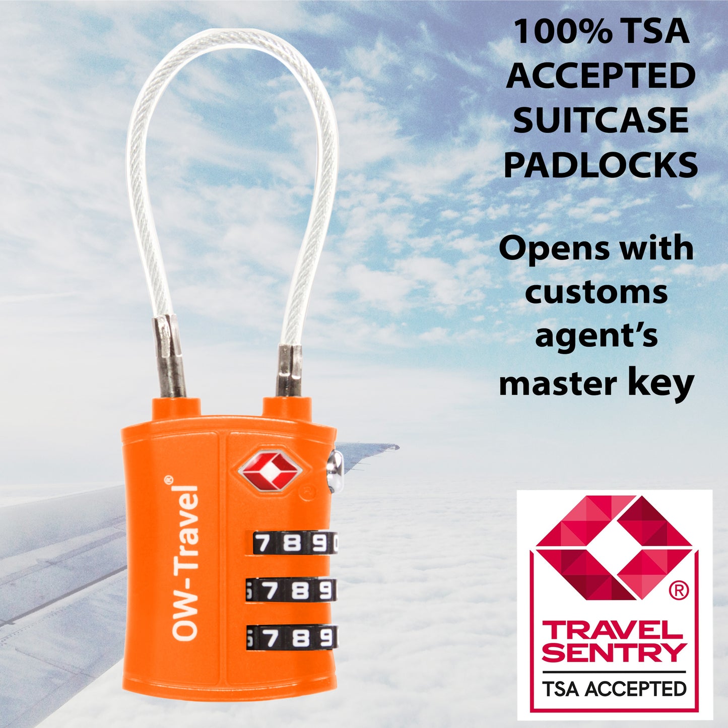 TSA luggage locks. Orange cable padlocks for suitcases lockers bags