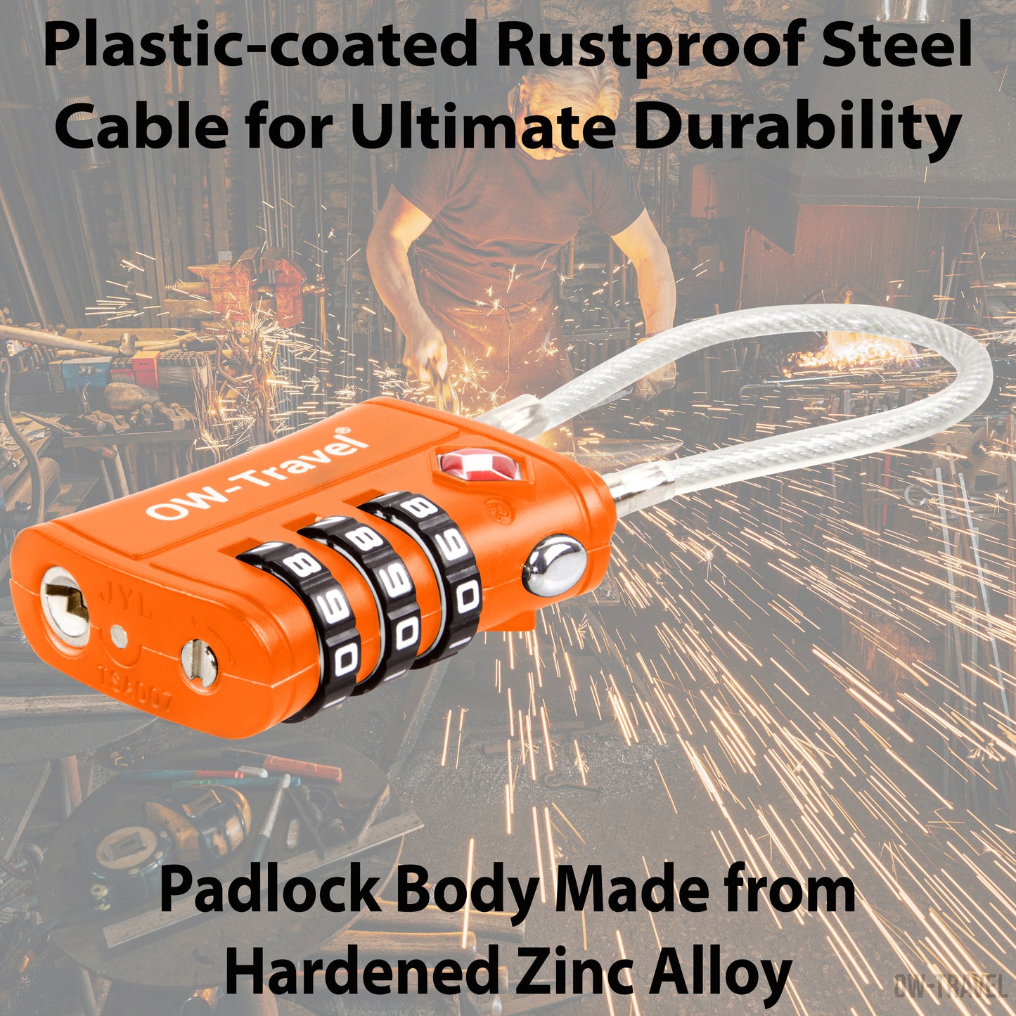TSA luggage locks. Orange cable padlocks for suitcases lockers bags