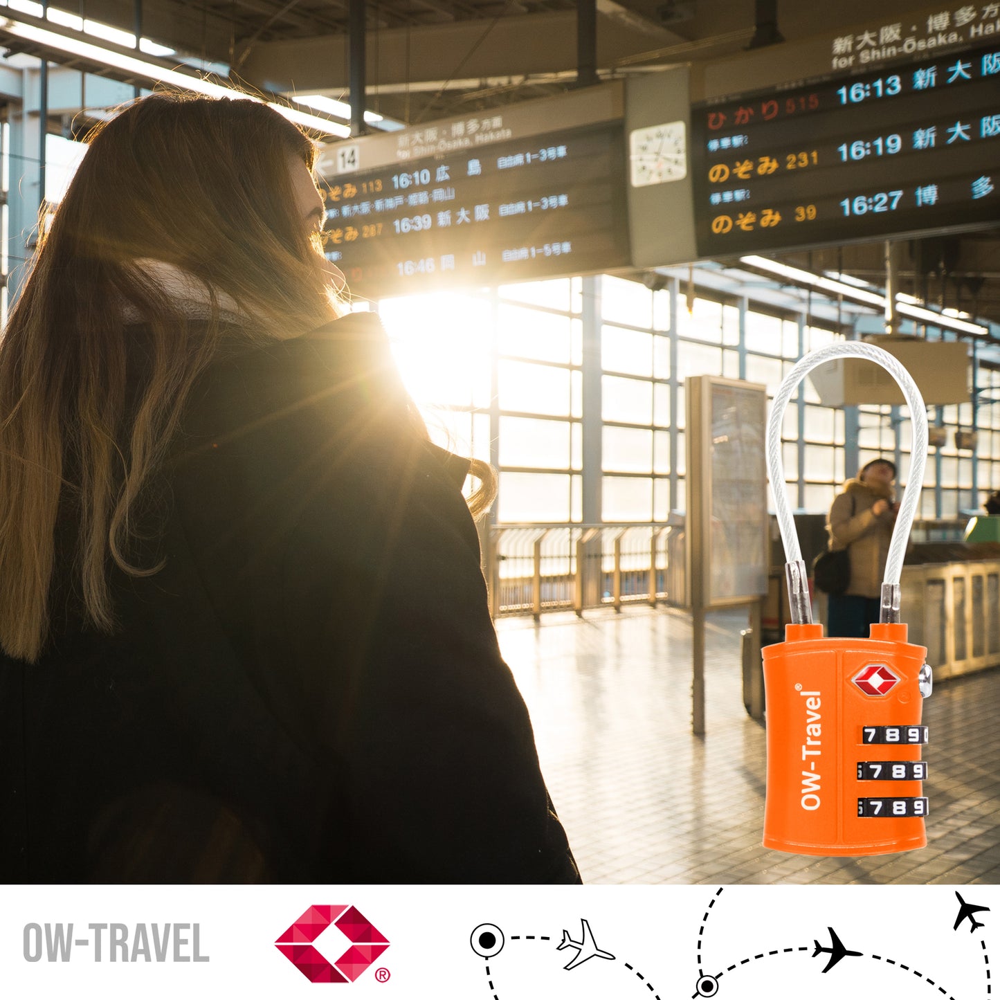 TSA luggage locks. Orange cable padlocks for suitcases lockers bags