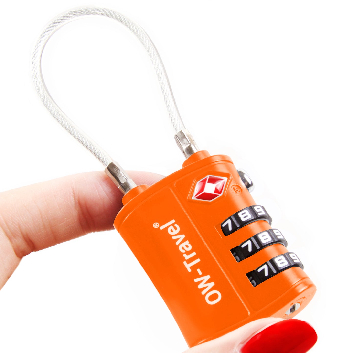 TSA luggage locks. Orange cable padlocks for suitcases lockers bags