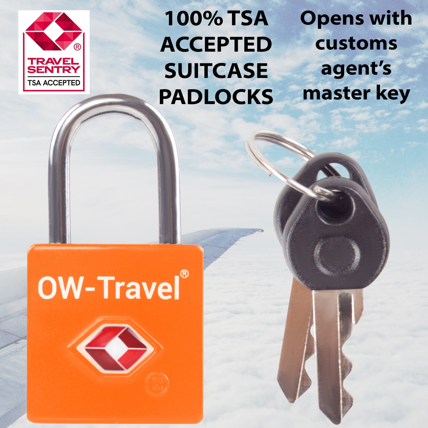 TSA luggage locks. Mini orange key travel padlocks for suitcases bags