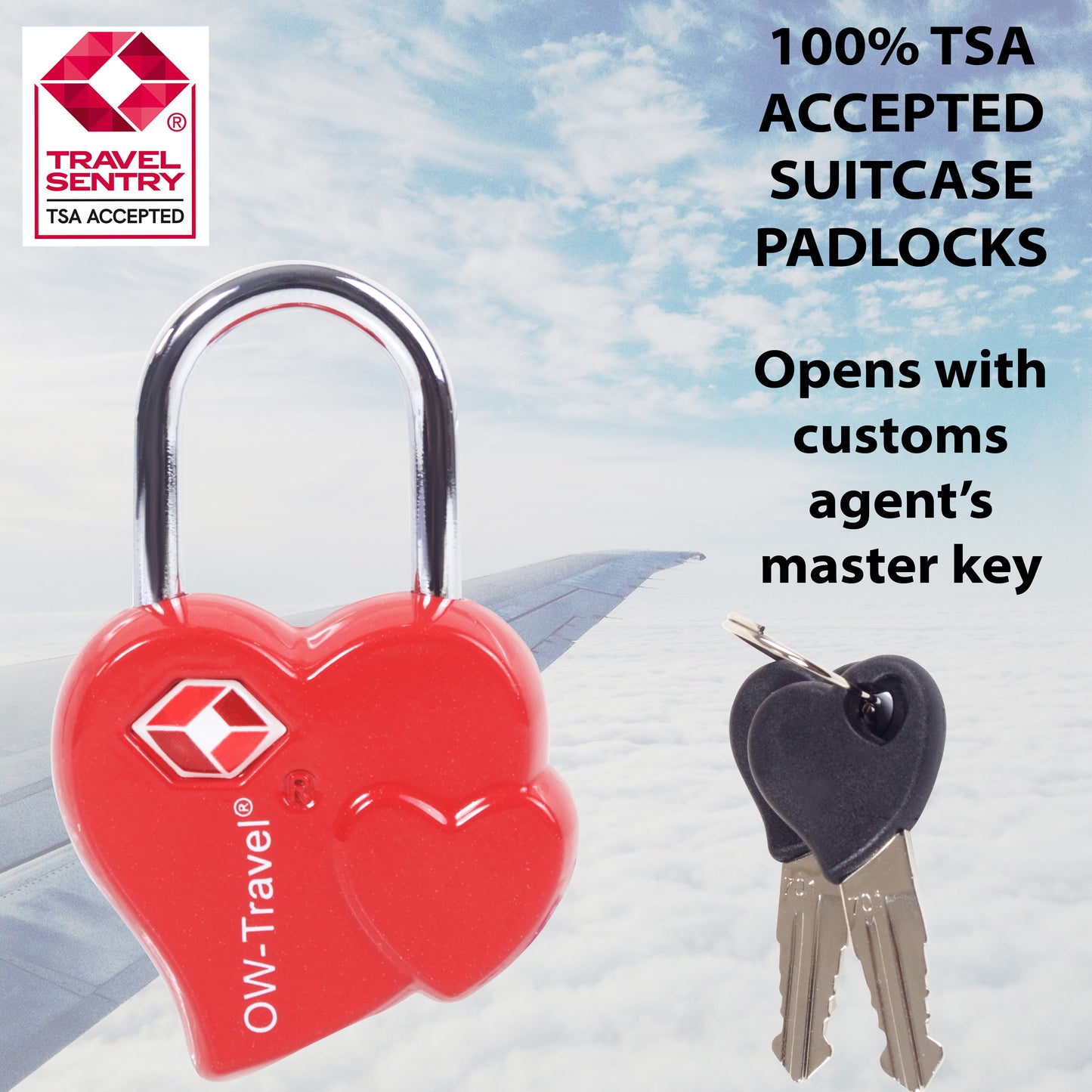 TSA luggage locks. Small red heart shaped valentine keyed padlocks