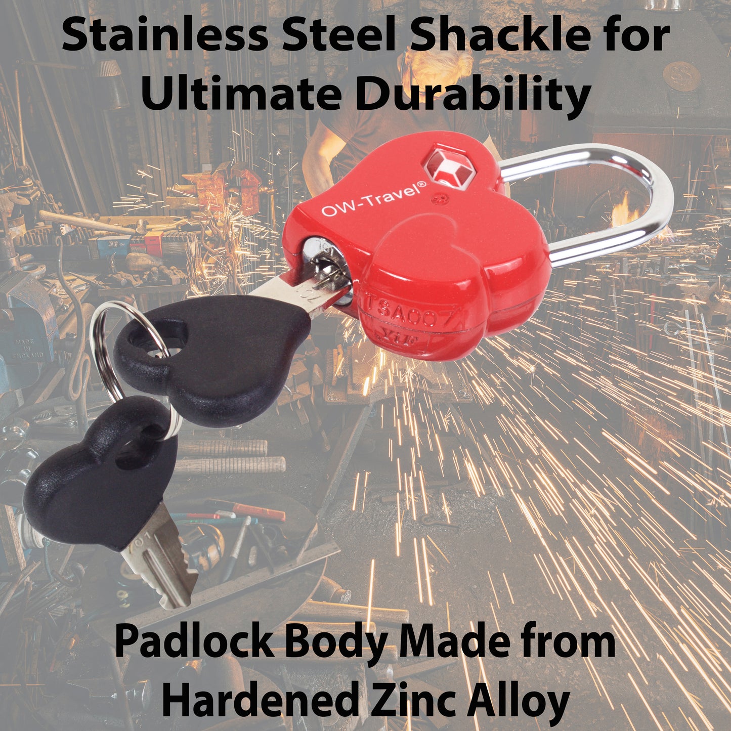 TSA luggage locks. Small red heart shaped valentine keyed padlocks