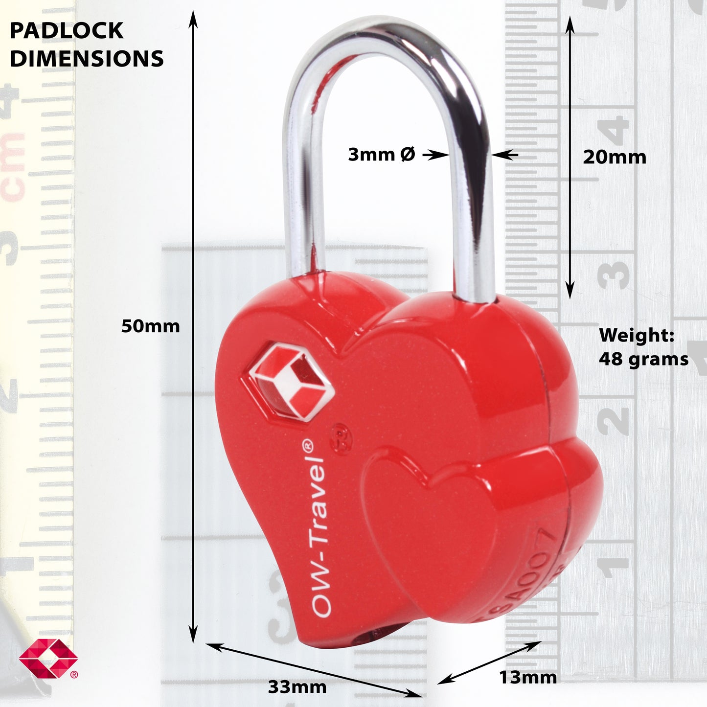 TSA luggage locks. Small red heart shaped valentine keyed padlocks