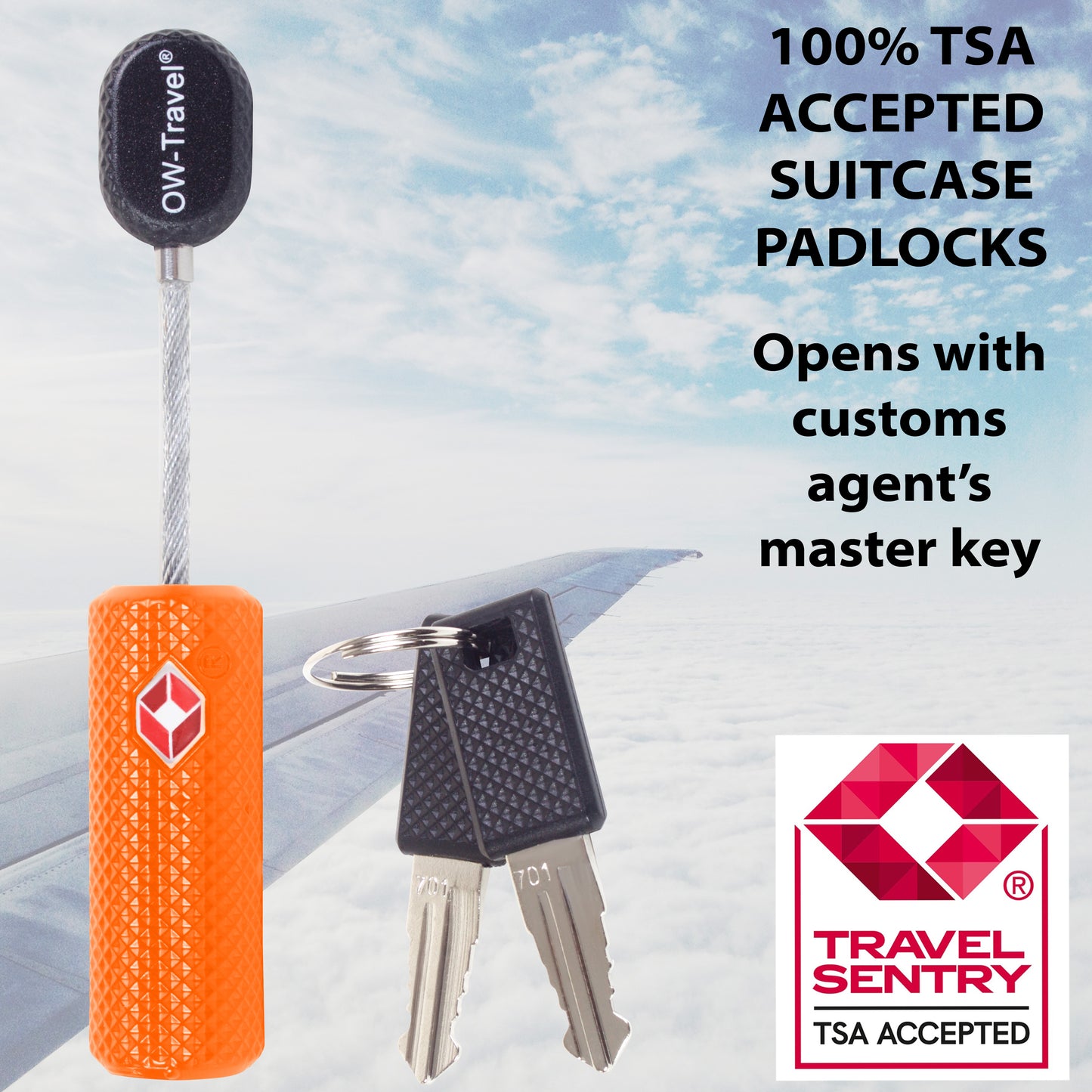 TSA luggage locks. Orange key cable padlocks for suitcases lockers