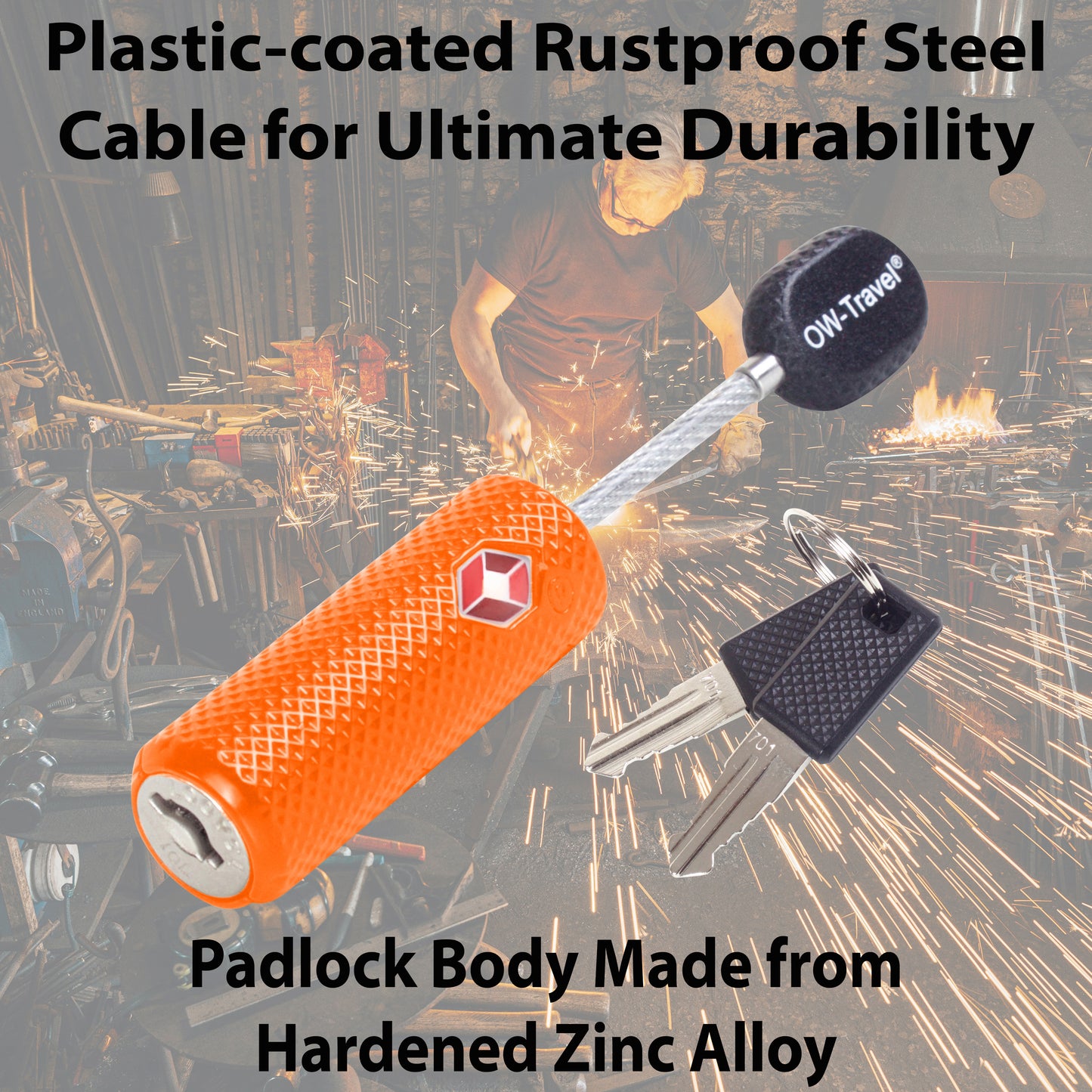 TSA luggage locks. Orange key cable padlocks for suitcases lockers