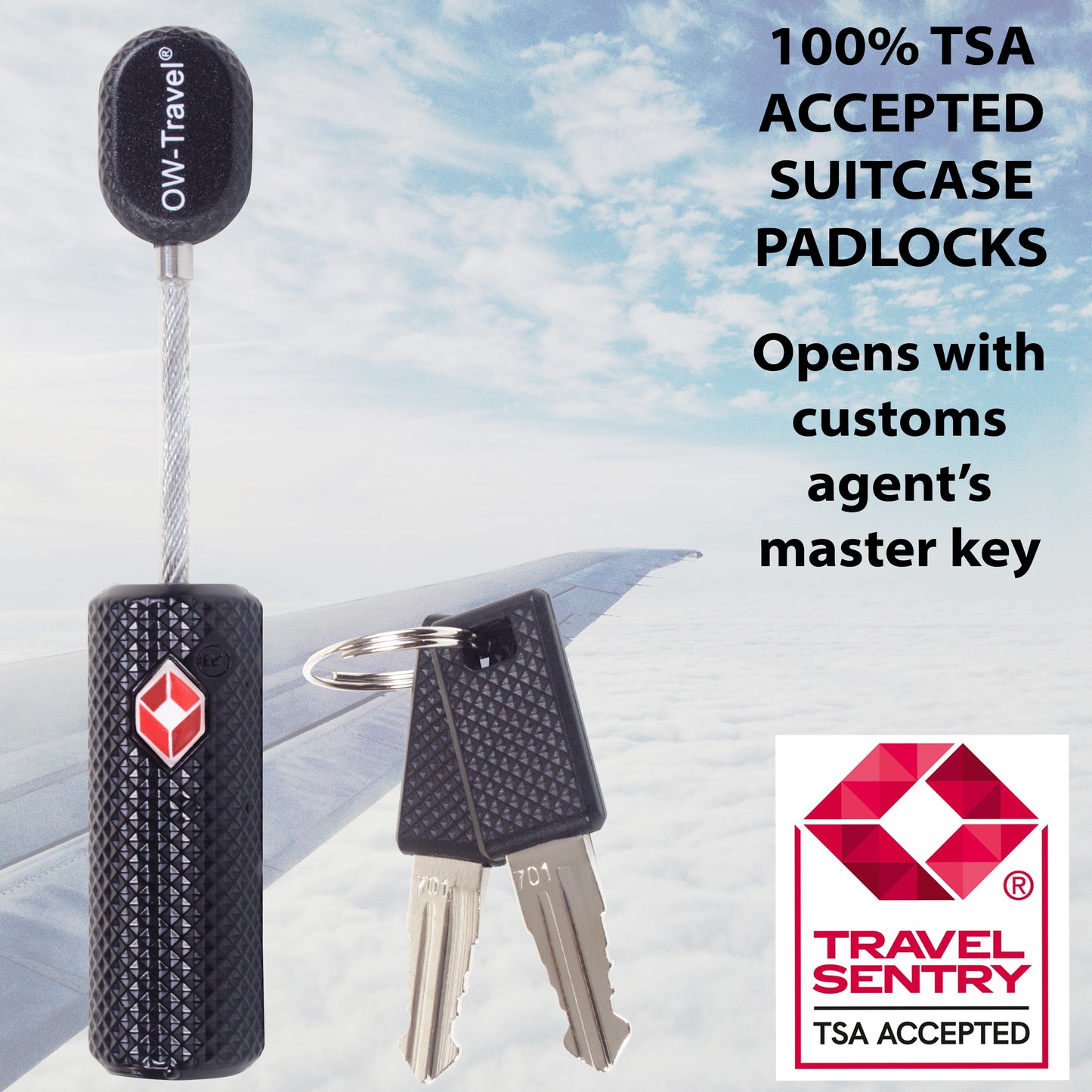 TSA luggage locks. Black key cable padlocks for suitcases lockers