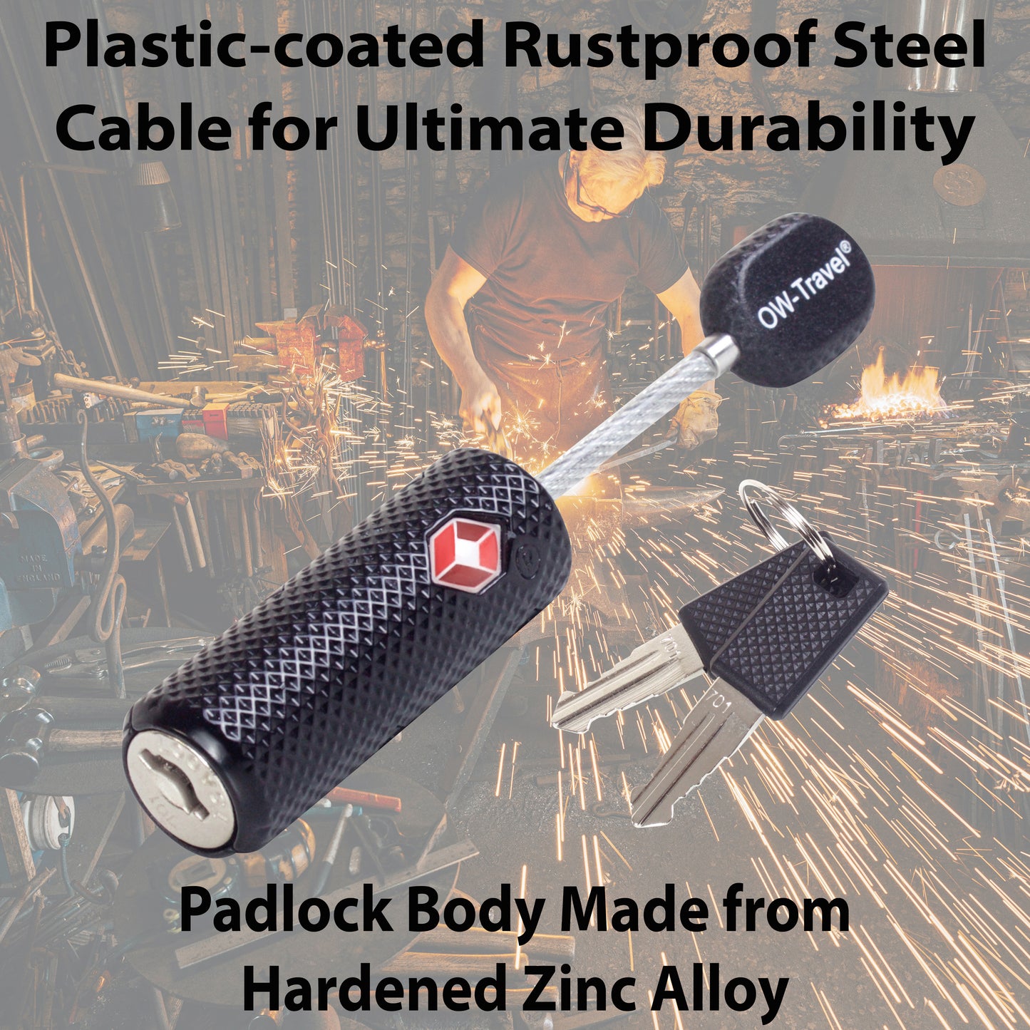 TSA luggage locks. Black key cable padlocks for suitcases lockers