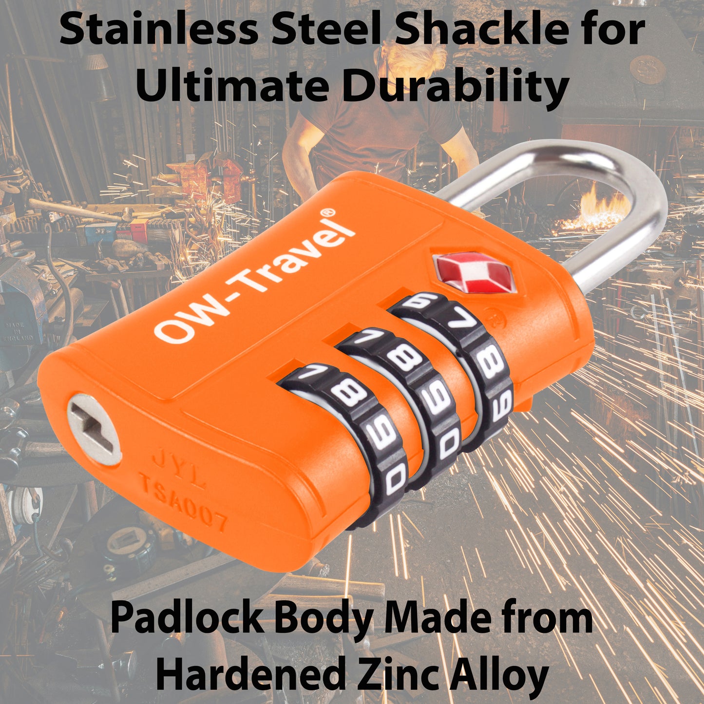 TSA luggage locks. Orange 3-dial padlocks for suitcases lockers bags