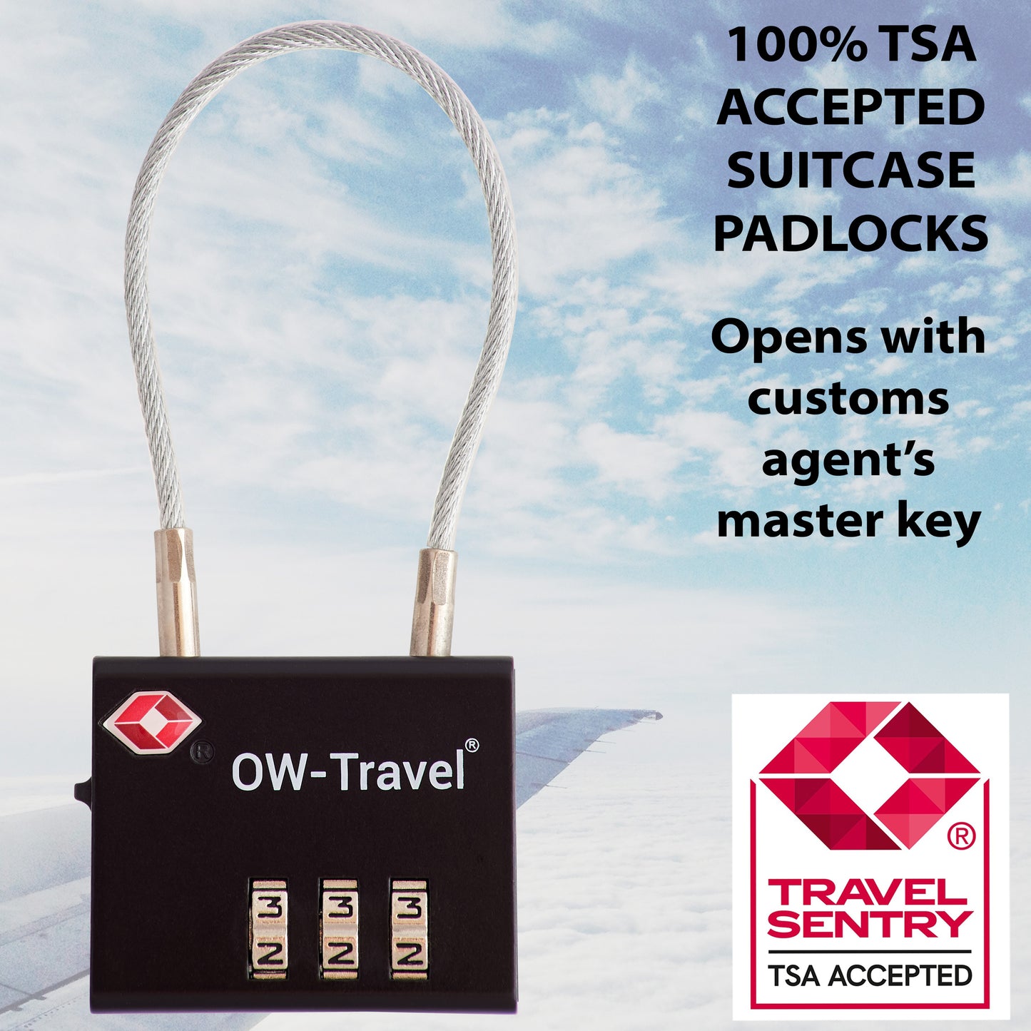 TSA luggage locks. Black cable padlocks for suitcases gym lockers bags
