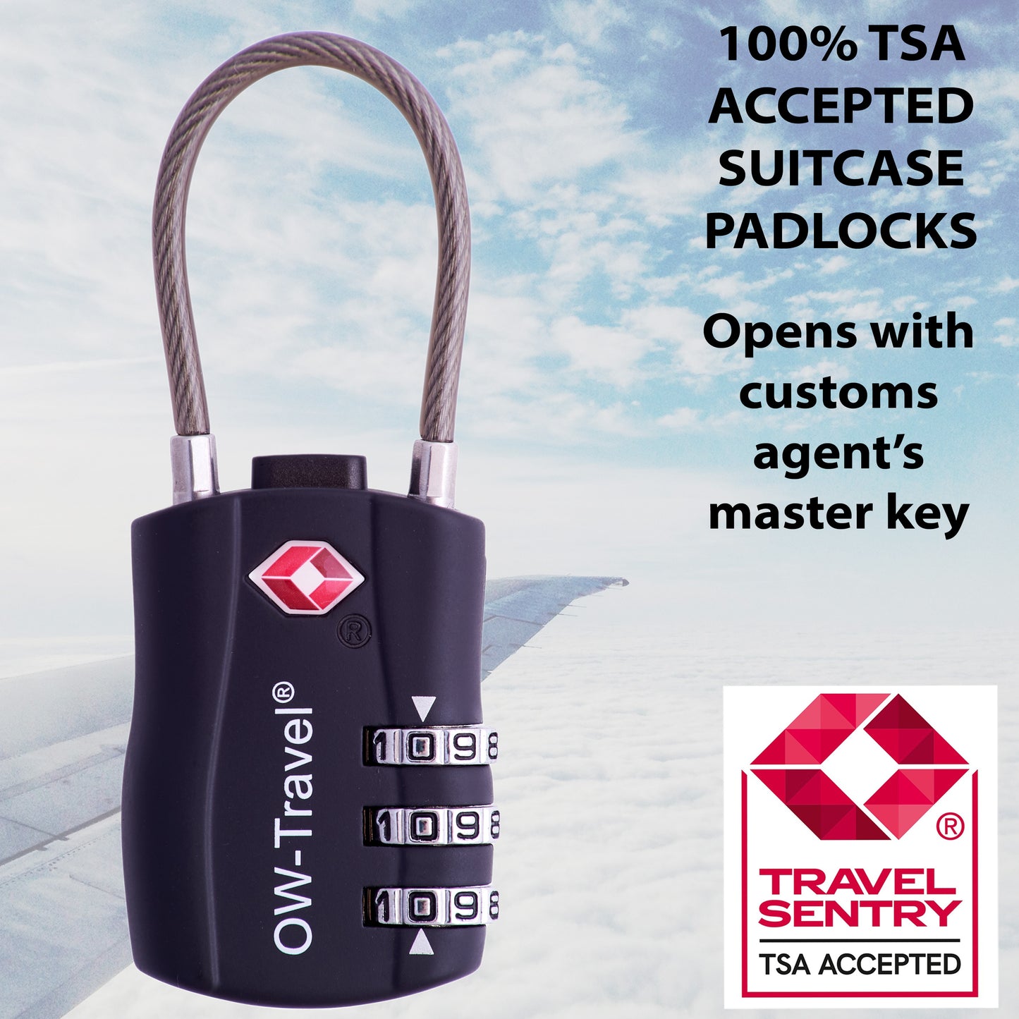 TSA luggage locks. Black cable padlocks for suitcases gym lockers bags