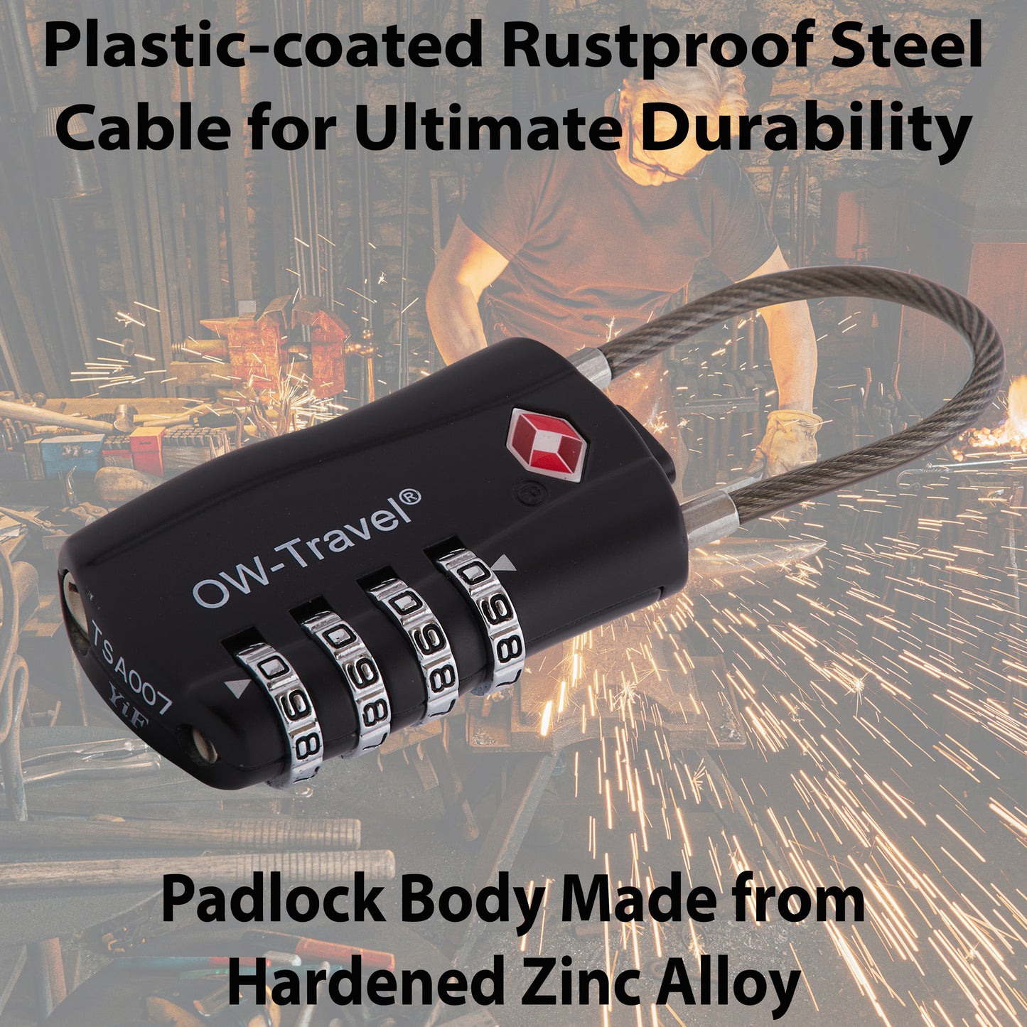 TSA luggage locks. Black cable padlocks for suitcases gym lockers bags