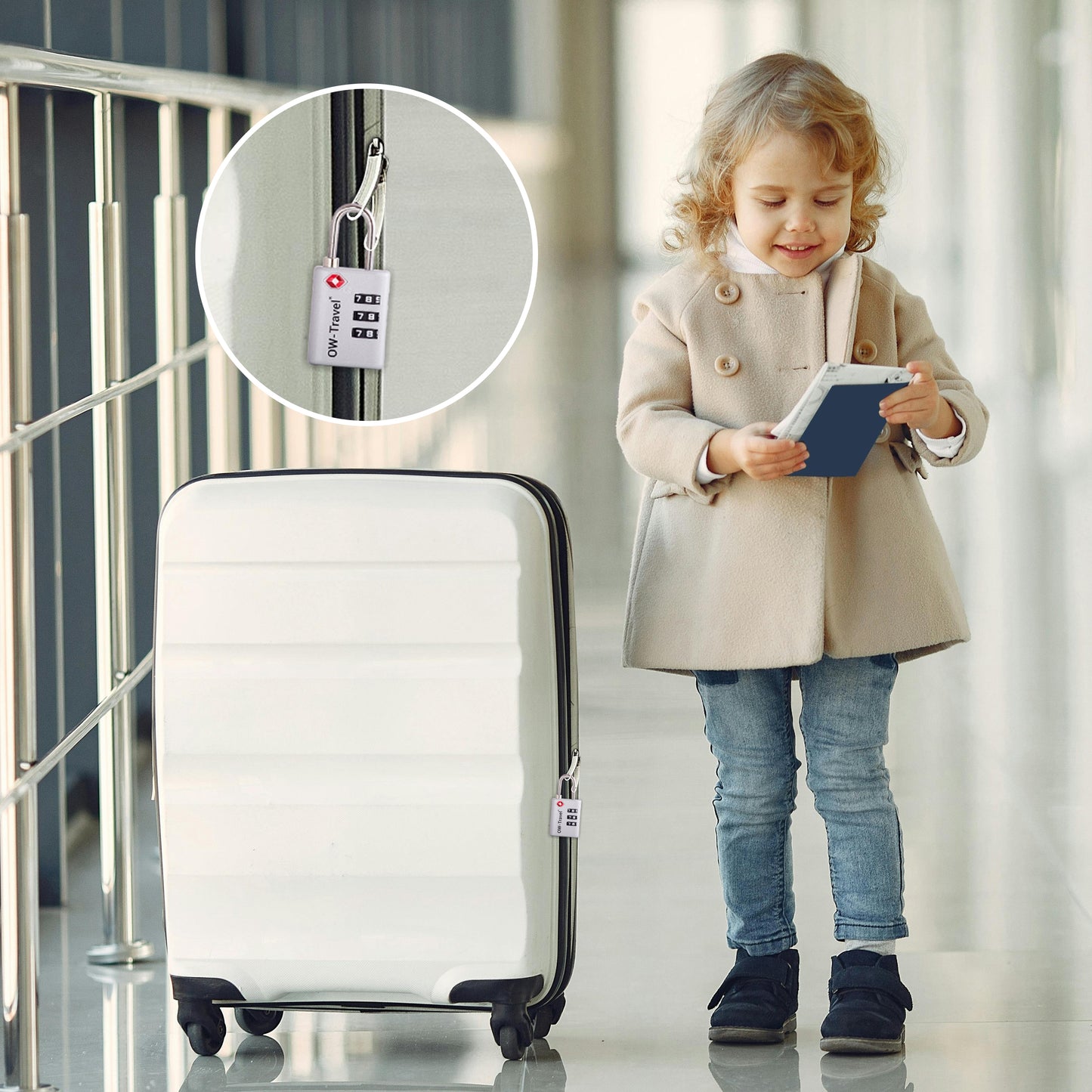TSA luggage locks. Silver suitcase bag padlocks with inspection alert