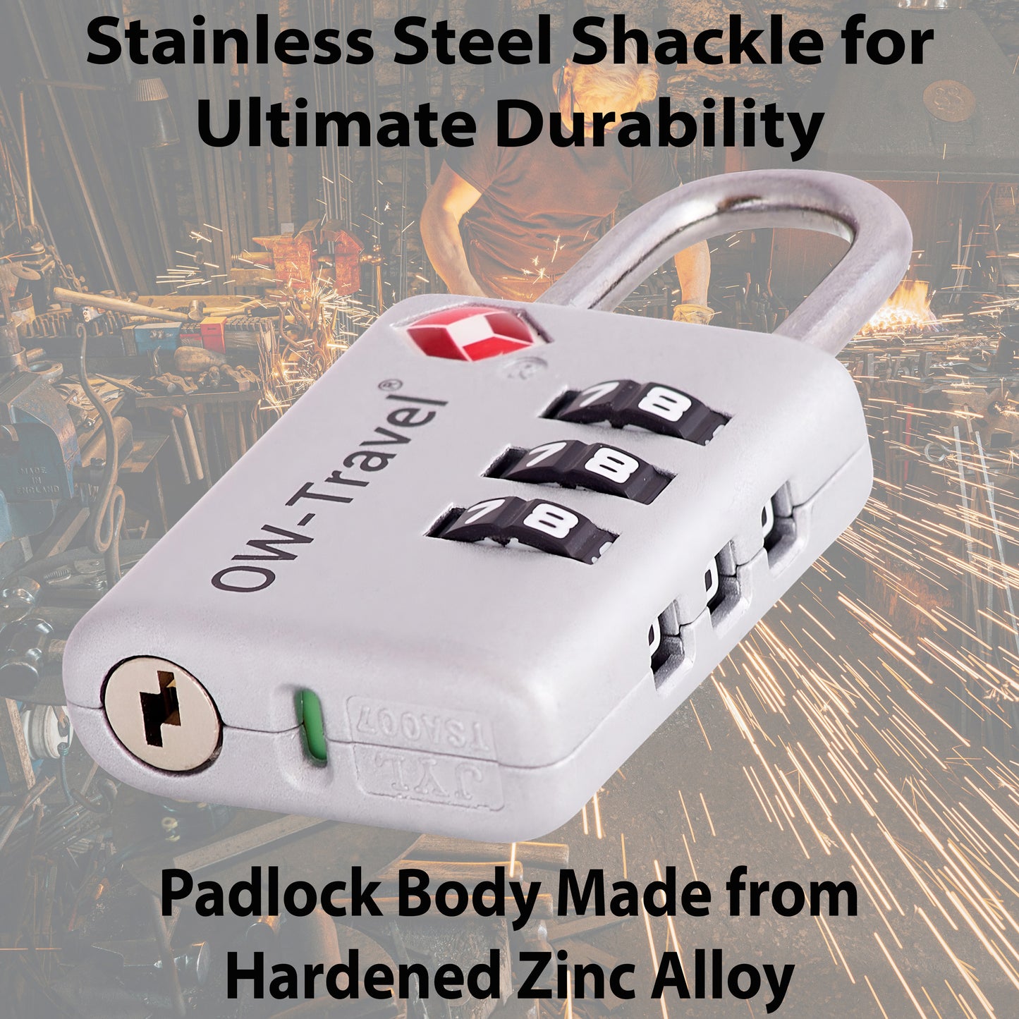 TSA luggage locks. Silver suitcase bag padlocks with inspection alert