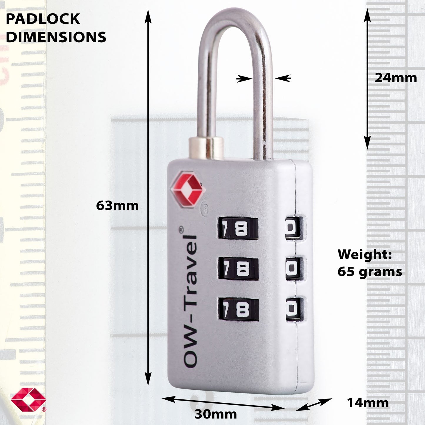 TSA luggage locks. Silver suitcase bag padlocks with inspection alert