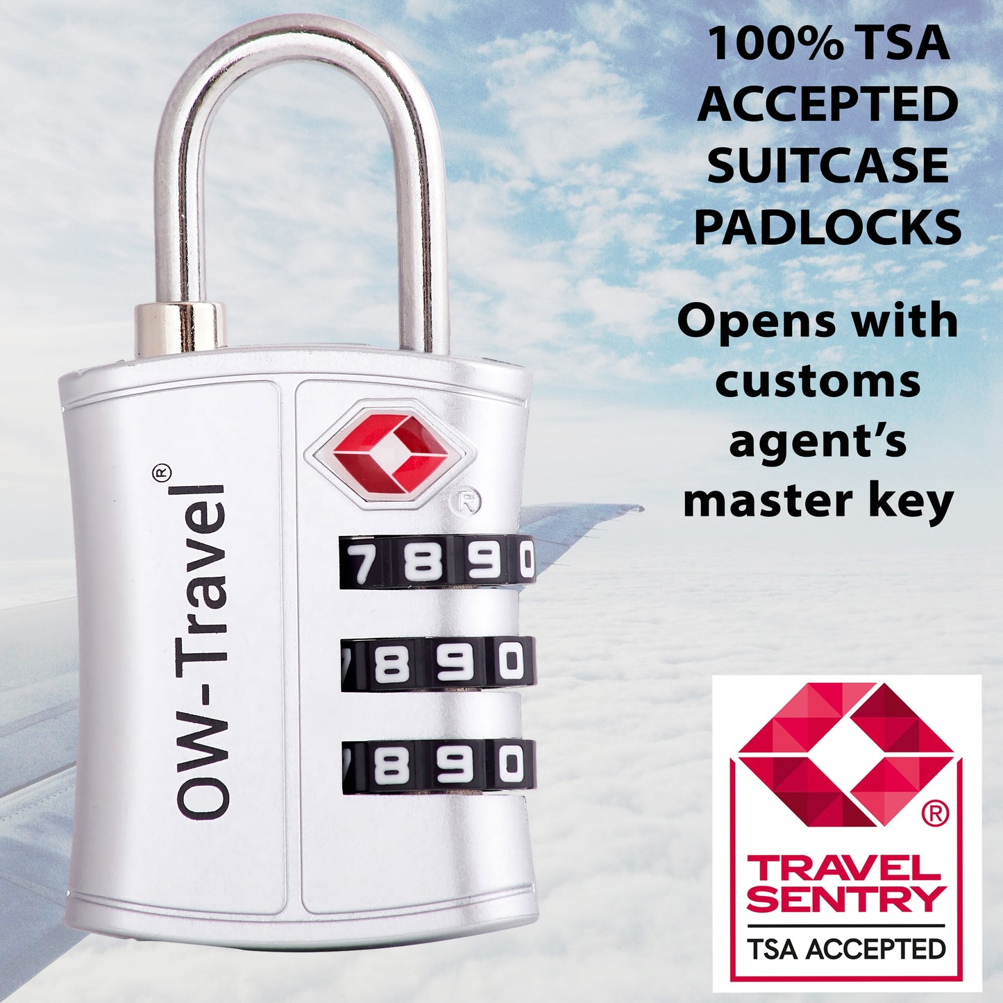 TSA luggage locks. Silver 3-dial padlocks for suitcases lockers bags