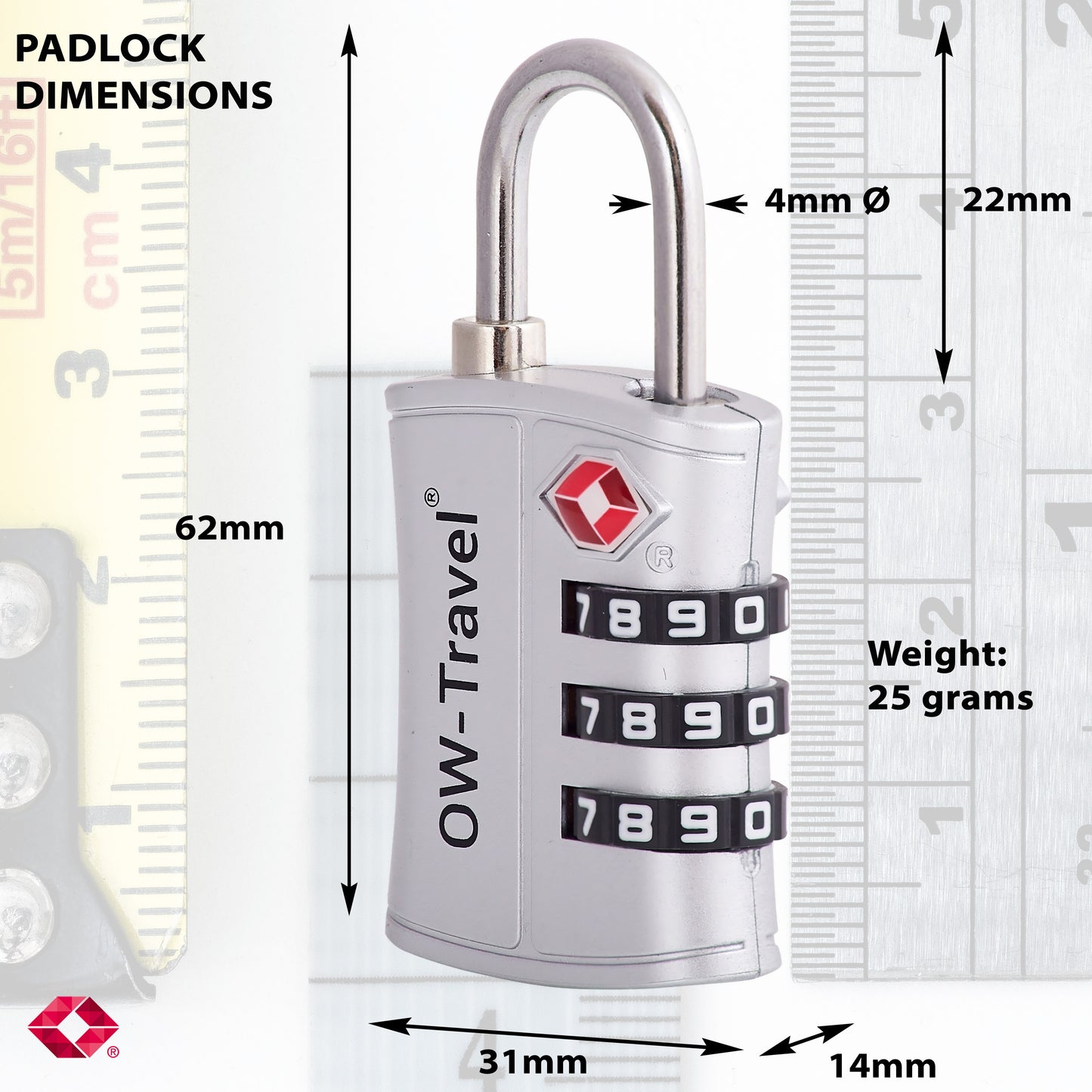 TSA luggage locks. Silver 3-dial padlocks for suitcases lockers bags