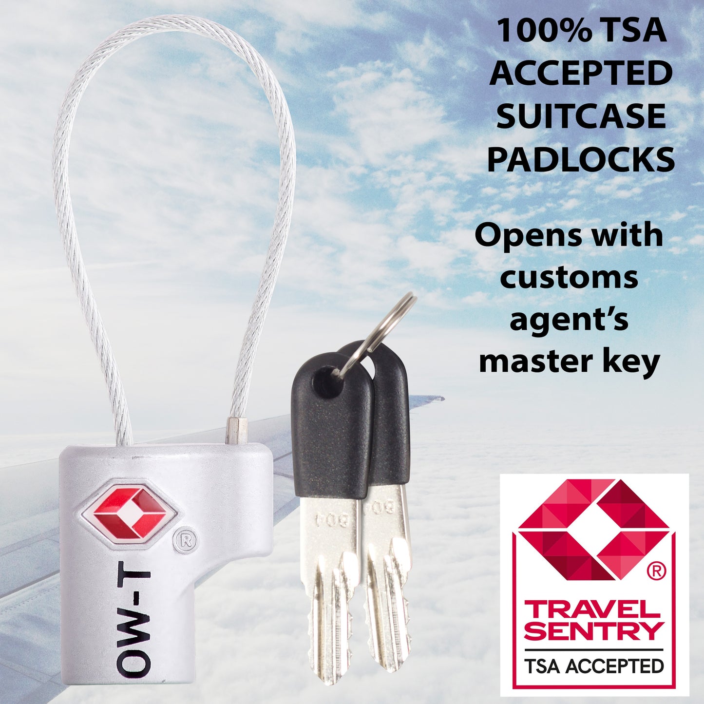 TSA luggage locks. Small silver key cable padlocks for suitcases