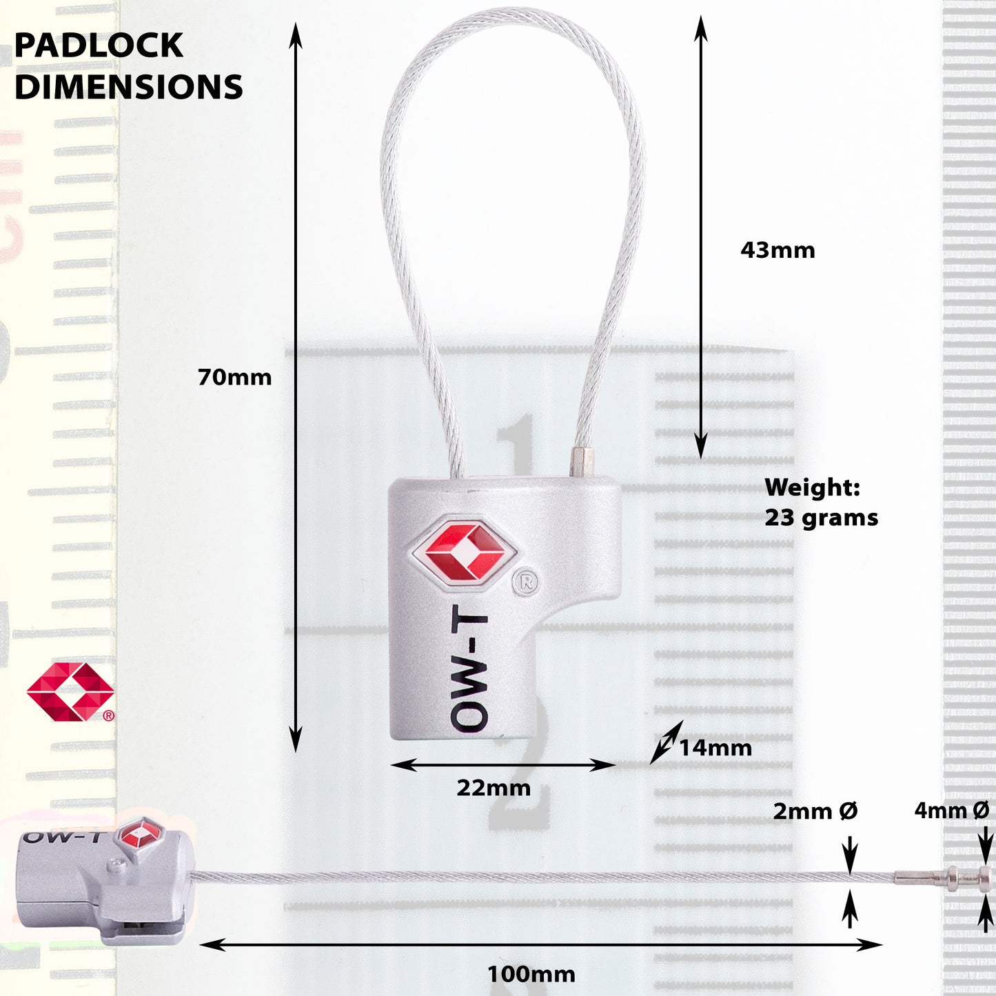 TSA luggage locks. Small silver key cable padlocks for suitcases