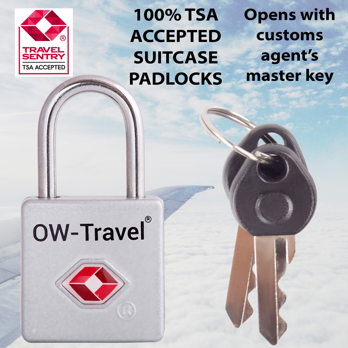 TSA luggage locks. Mini silver key travel padlocks for suitcases bags