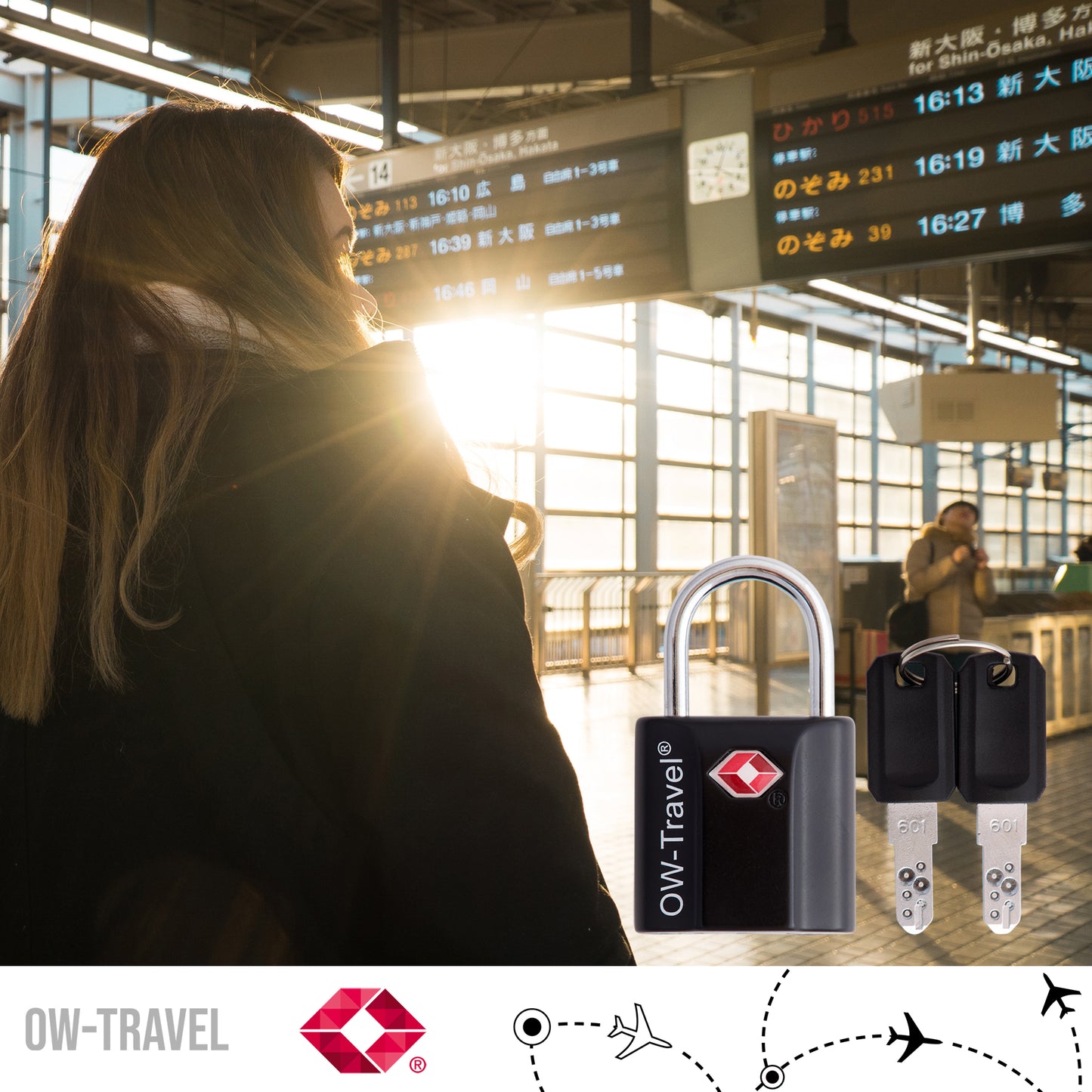 TSA luggage locks. Black key travel padlocks for suitcases bags lockers