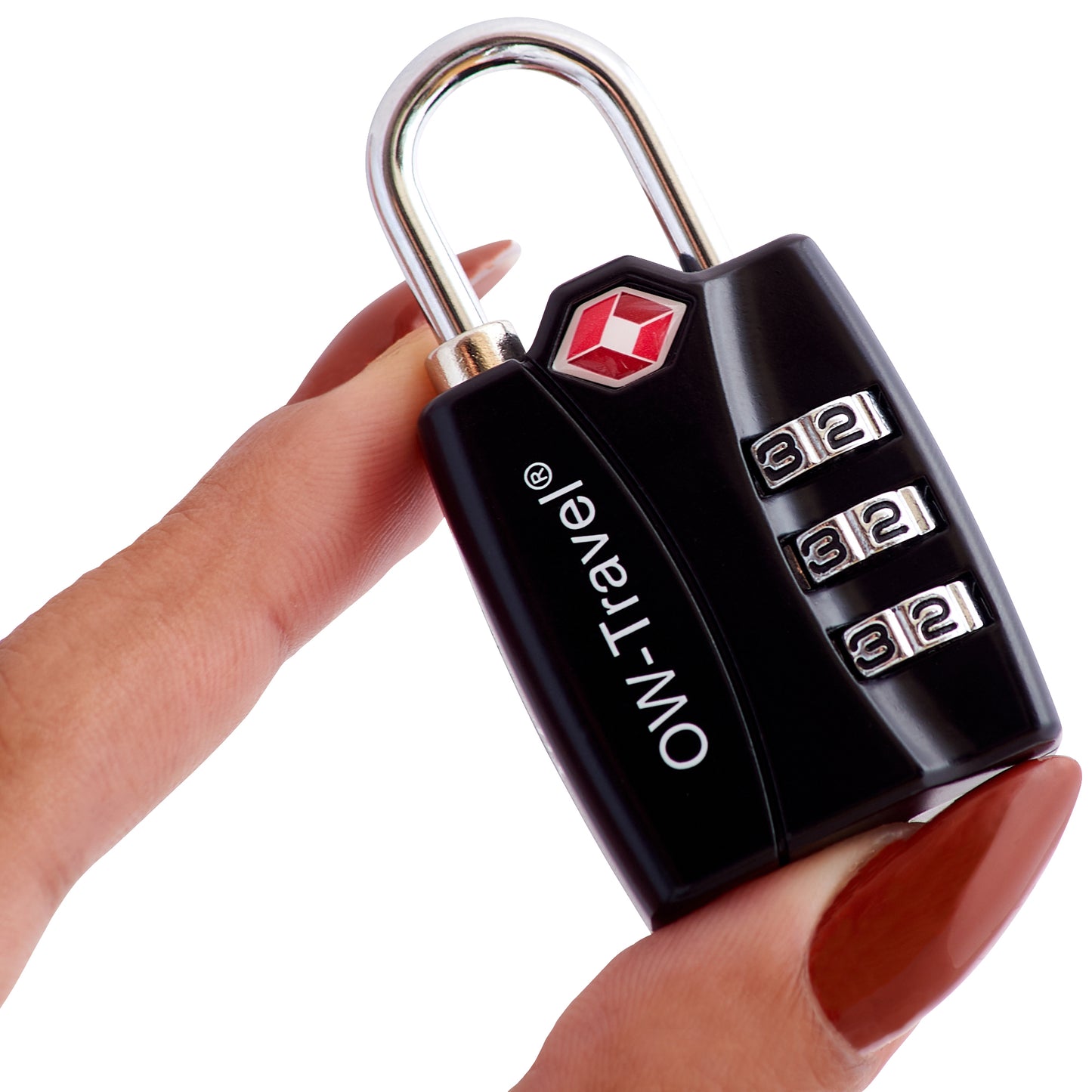 TSA luggage locks. Black 3-dial combination padlock with inspection alert