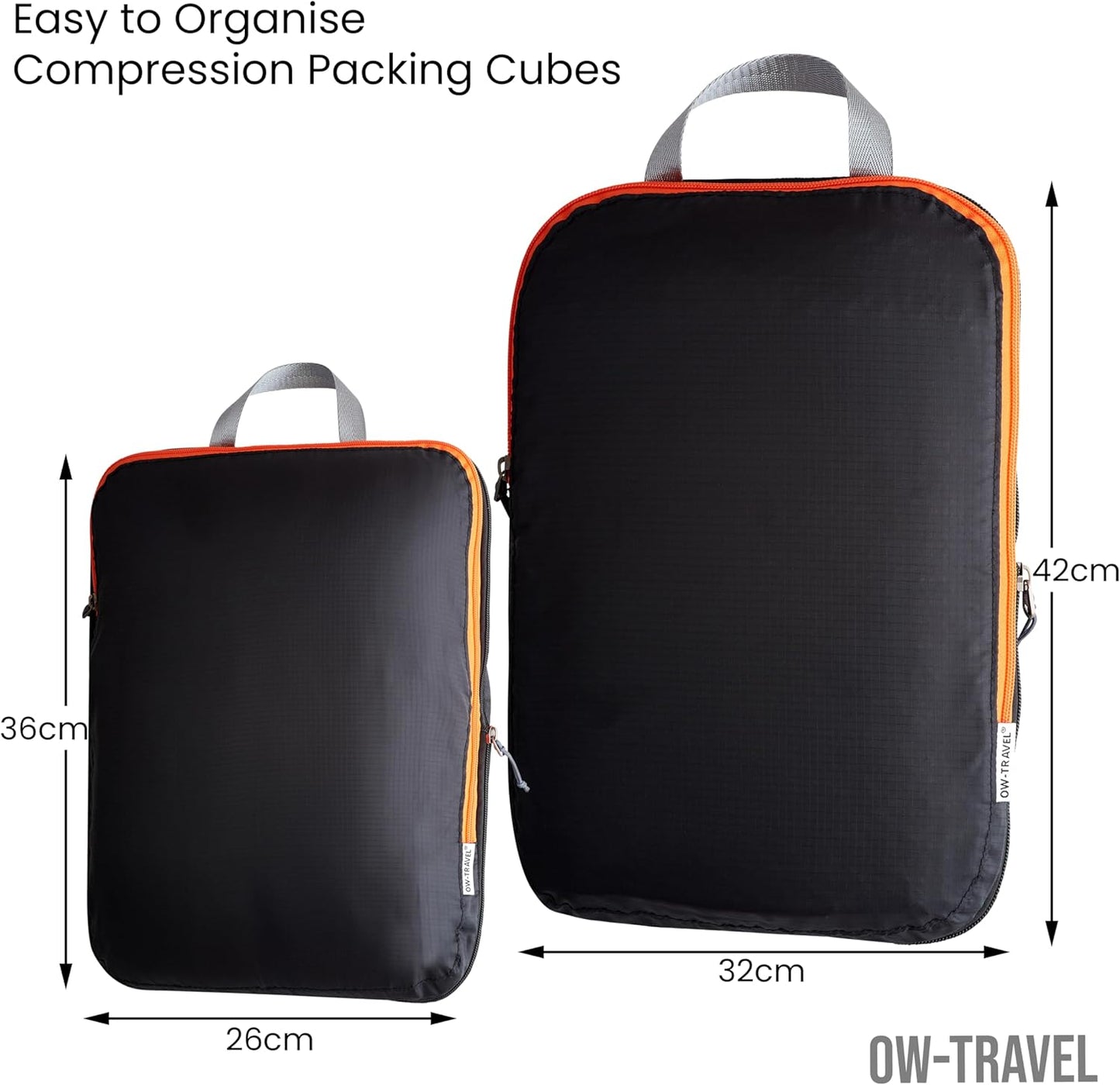 Black compression packing cubes for suitcases. Travel compression storage organiser bags