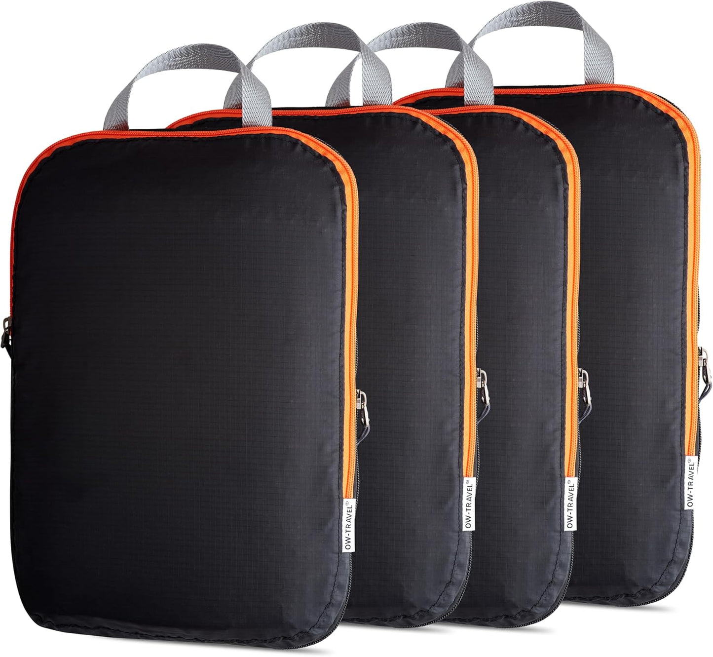 Black compression packing cubes for suitcases. Travel compression storage organiser bags