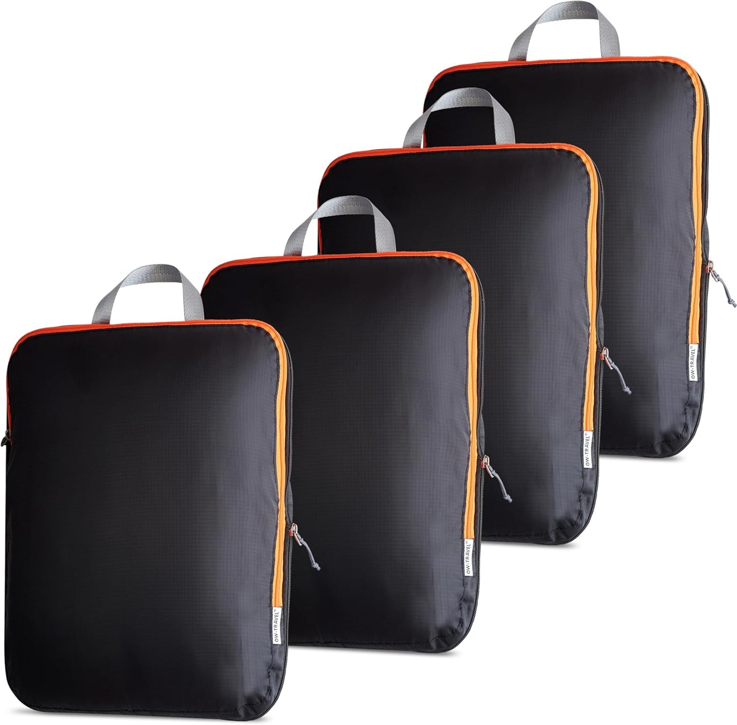 Black compression packing cubes for suitcases. Travel compression storage organiser bags
