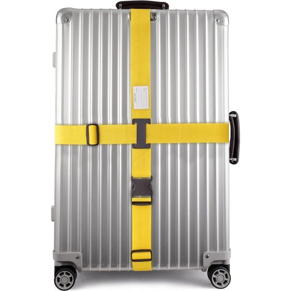 ✅ Heavy Duty Luggage Cross Strap Suitcase Belts - with Personalised Baggage Claim Identifier Address Label (Yellow) - One-Wear, OW-Travel