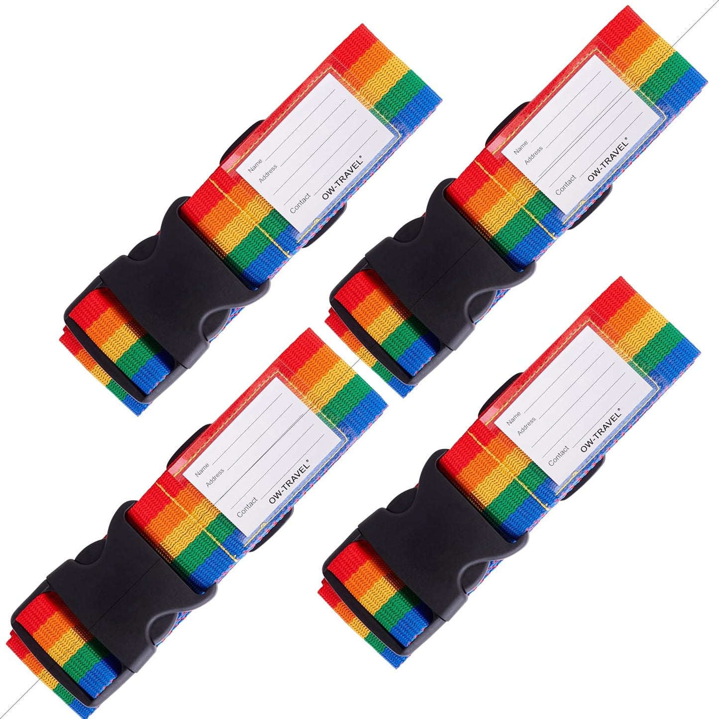 Heavy Duty Luggage Strap Suitcase Belts - with Personalised Baggage Claim Identifier Address Label (Rainbow) - One-Wear, OW-Travel