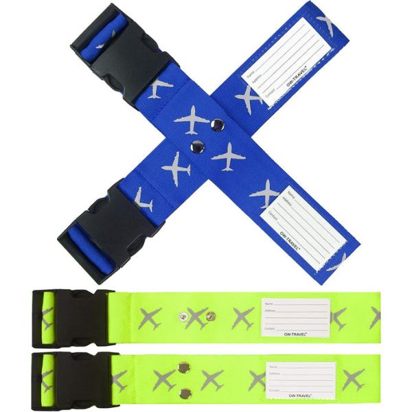 Heavy Duty Luggage Cross Strap Suitcase Belts - with Personalised Baggage Claim Identifier Address Label (Blue + Yellow) - One-Wear, OW-Travel