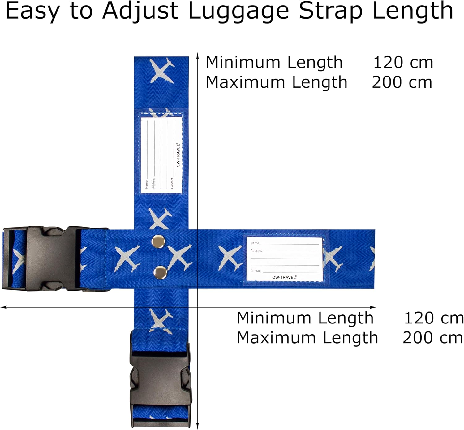 ✅ Heavy Duty Luggage Cross Strap Suitcase Belts - with Personalised Baggage Claim Identifier Address Label (Blue) - One-Wear