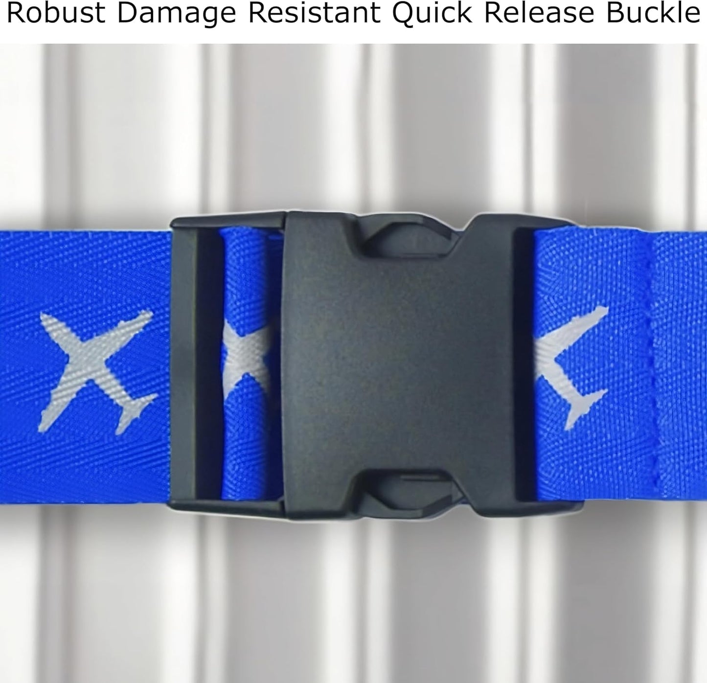 ✅ Heavy Duty Luggage Cross Strap Suitcase Belts - with Personalised Baggage Claim Identifier Address Label (Blue) - One-Wear