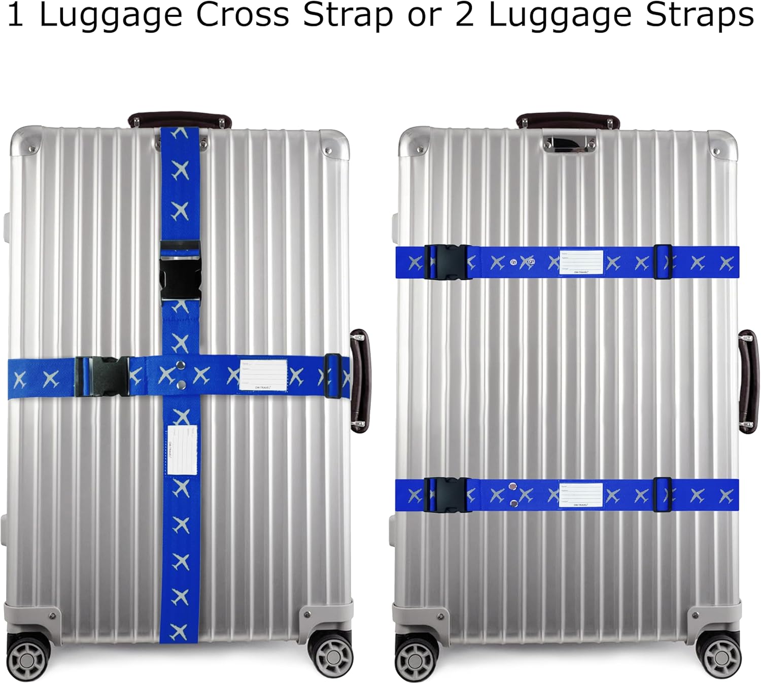 ✅ Heavy Duty Luggage Cross Strap Suitcase Belts - with Personalised Baggage Claim Identifier Address Label (Blue) - One-Wear