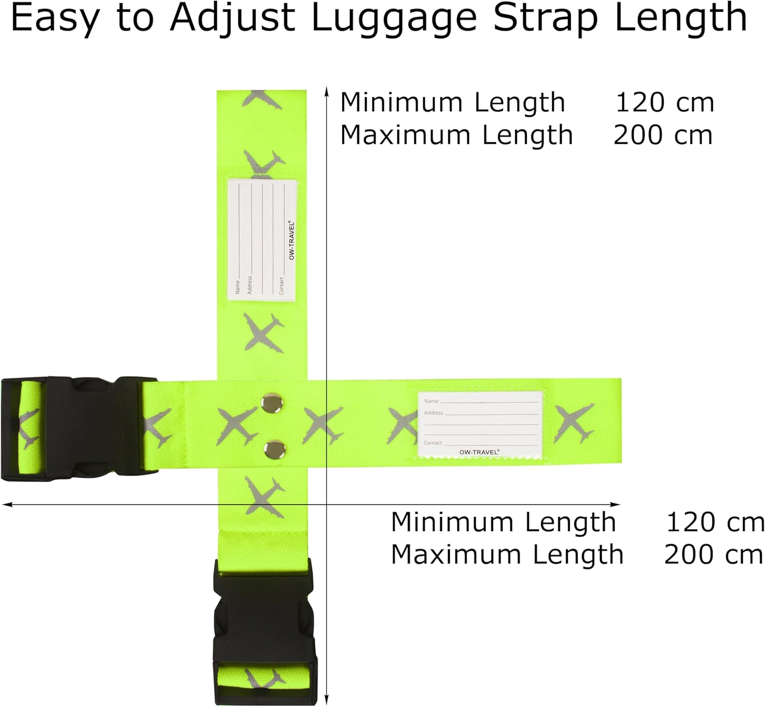 ✅ Heavy Duty Luggage Cross Strap Suitcase Belts - with Personalised Baggage Claim Identifier Address Label (Yellow) - One-Wear