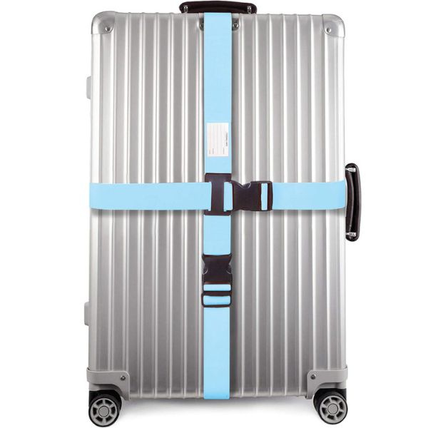 Heavy Duty Luggage Cross Strap Suitcase Belts - with Personalised Baggage Claim Identifier Address Label (Bright Blue) - One-Wear, OW-Travel