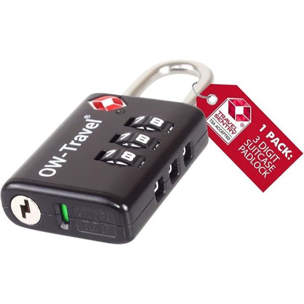 ✅ 3 Dial TSA Combination Padlock with INSPECTION SEARCH ALERT - Travel Sentry Approved Heavy Duty Number Lock for Suitcases, Luggage, Gym Lockers and Tool Boxes - One-Wear, OW-Travel