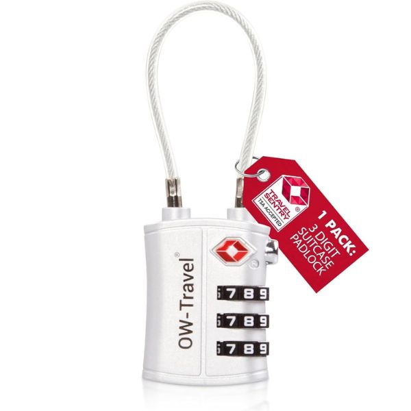 ✅ 3 Dial Cable TSA Combination Padlock - Travel Sentry Approved Heavy Duty Number Lock for Suitcases, Luggage, Gym Lockers and Tool Boxes - One-Wear, OW-Travel