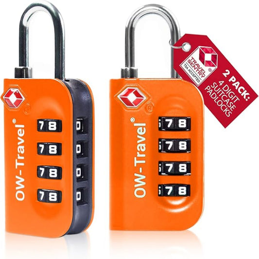 ✅ 4 Dial TSA Combination Padlock - Travel Sentry Approved Heavy Duty Number Lock for Suitcases, Luggage, Gym Lockers and Tool Boxes - One-Wear, OW-Travel