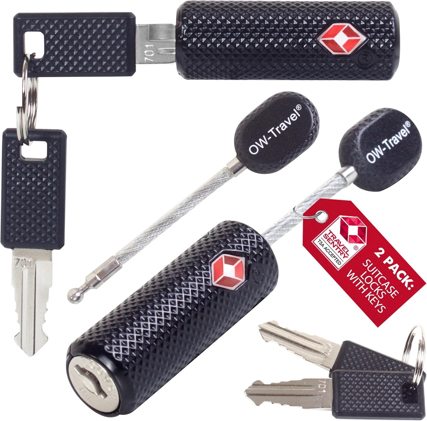 ✅ TSA Key Cable Padlock - Heavy Duty Travel Sentry Approved Lock for Suitcases, Luggage, Gym Lockers and Tool Boxes - One-Wear, OW-Travel