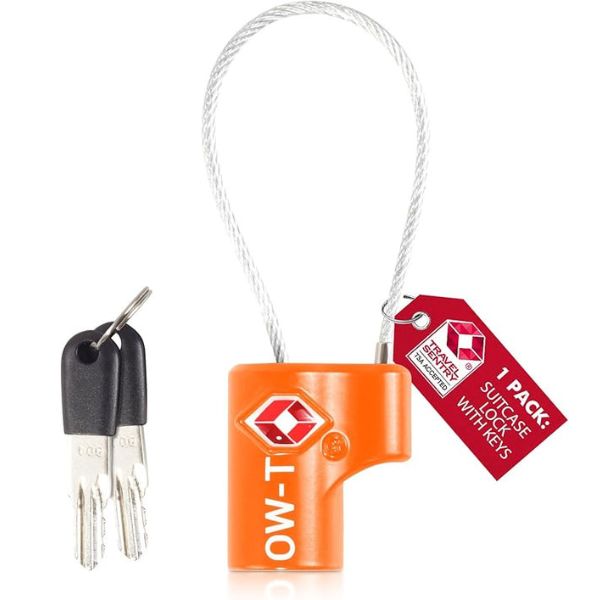 ✅ TSA Key Cable Padlock - Heavy Duty Travel Sentry Approved Lock for Suitcases, Luggage, Gym Lockers and Tool Boxes - One-Wear, OW-Travel