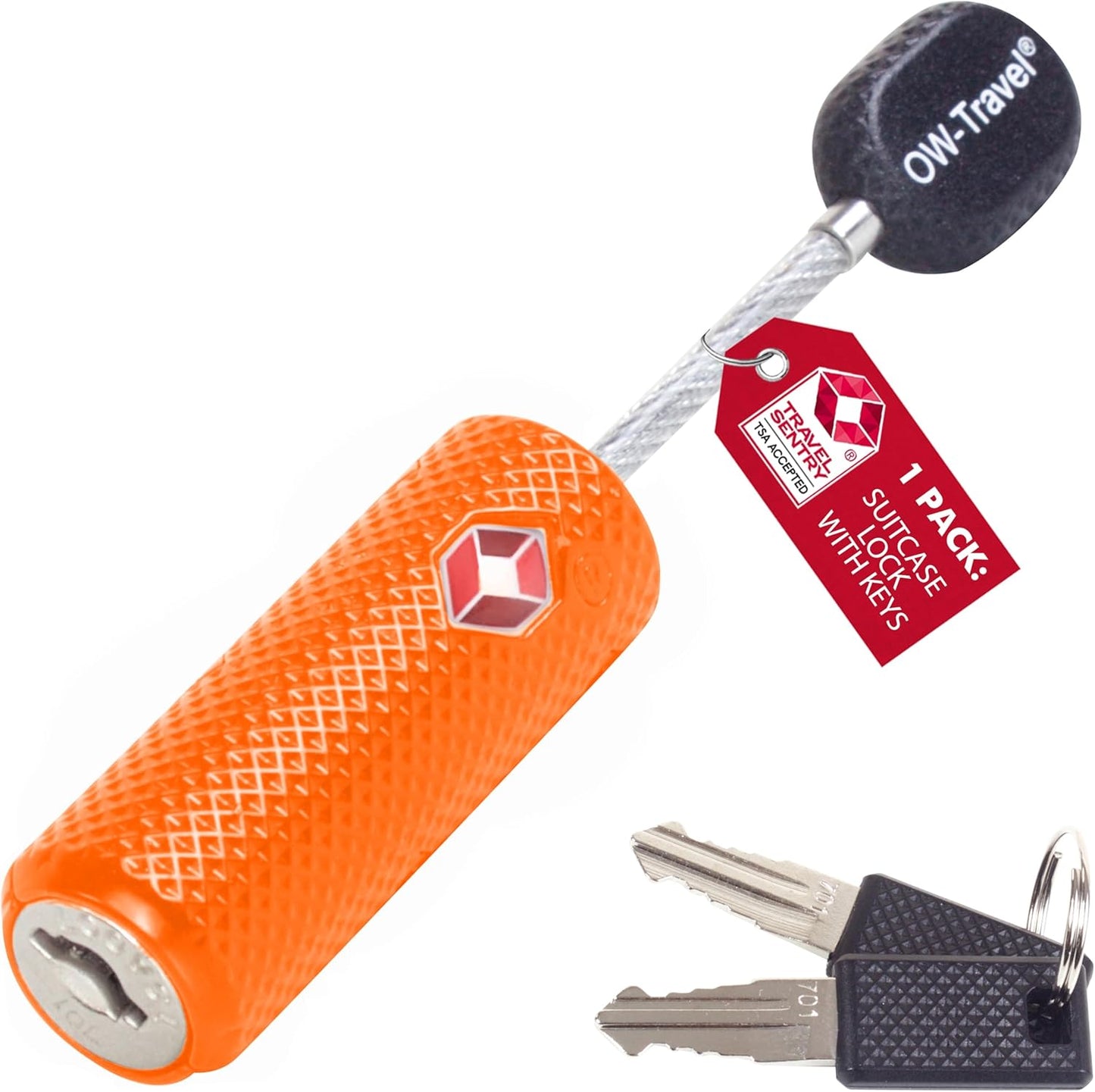 ✅ TSA Key Cable Padlock - Heavy Duty Travel Sentry Approved Lock for Suitcases, Luggage, Gym Lockers and Tool Boxes - One-Wear, OW-Travel