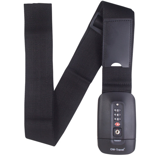 Heavy Duty Lockable Luggage Strap Suitcase Belts TSA - with Personalised Name Tag Identifier Address Label (Black) - One-Wear, OW-Travel
